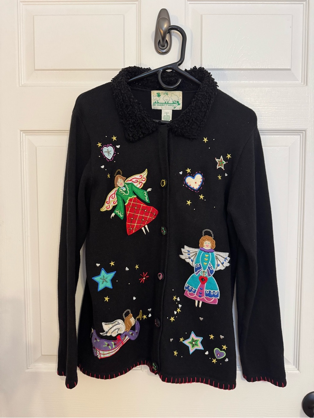 Quacker Factory Black Embroidered Angel Appliquรฉ Cardigan
